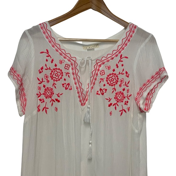 White Short Sleeve Top with Pink Embroidery - Picture 2 of 3
